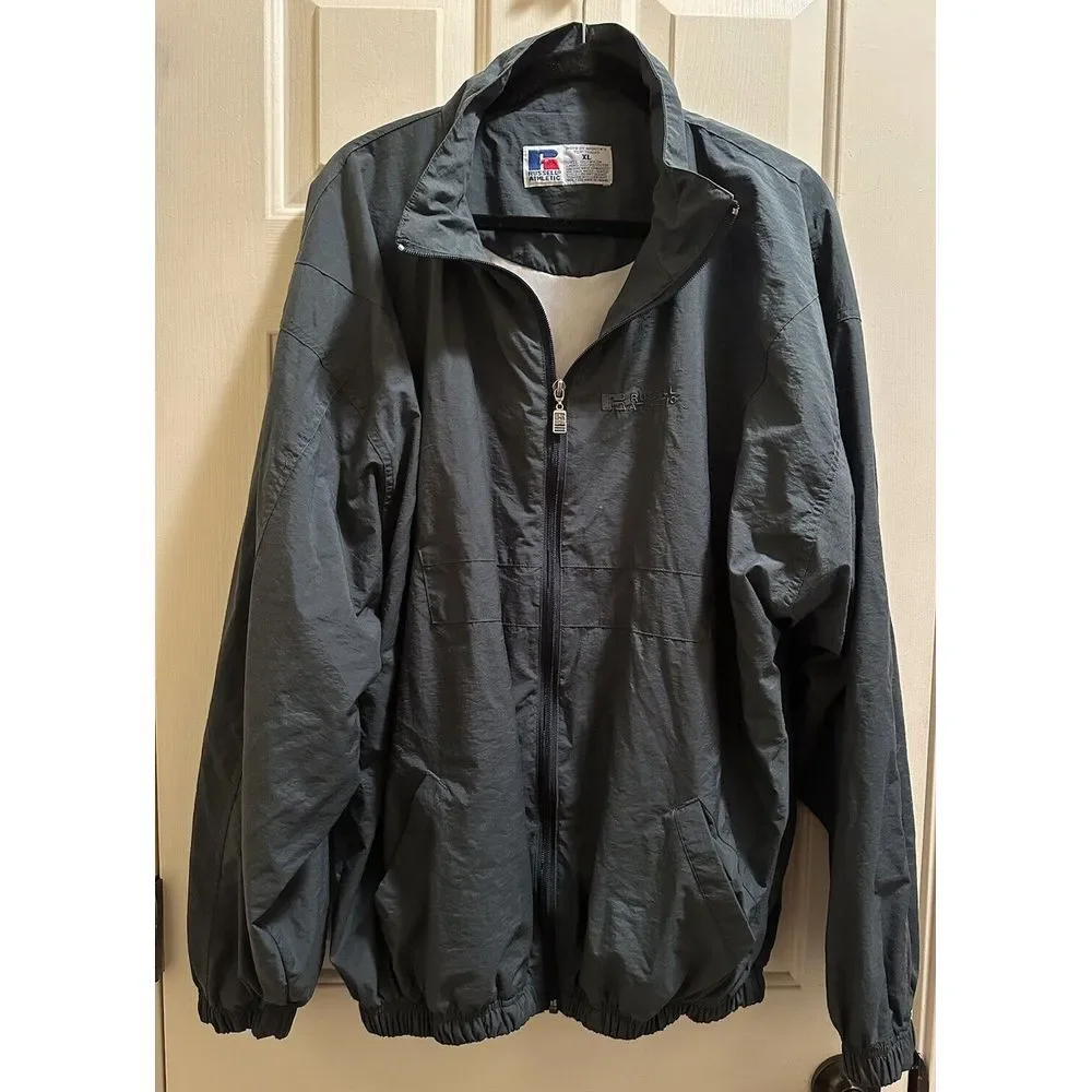 Vintage Russell Jacket Mens XL Dark Green Athletic Full Zip Windbreaker 90's‎